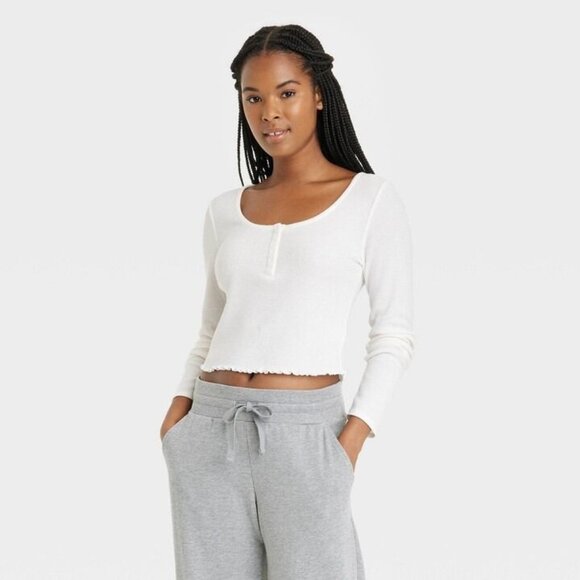Women's Henley Sleep Crop Top - Colsie - Picture 1 of 1